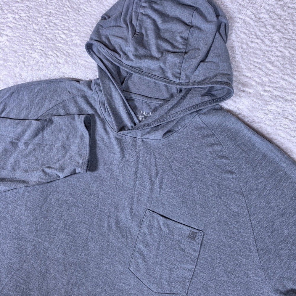 Huk Waypoint Hoodie Mens XXL Grey Stretch L/S Chest Pocket H1200528